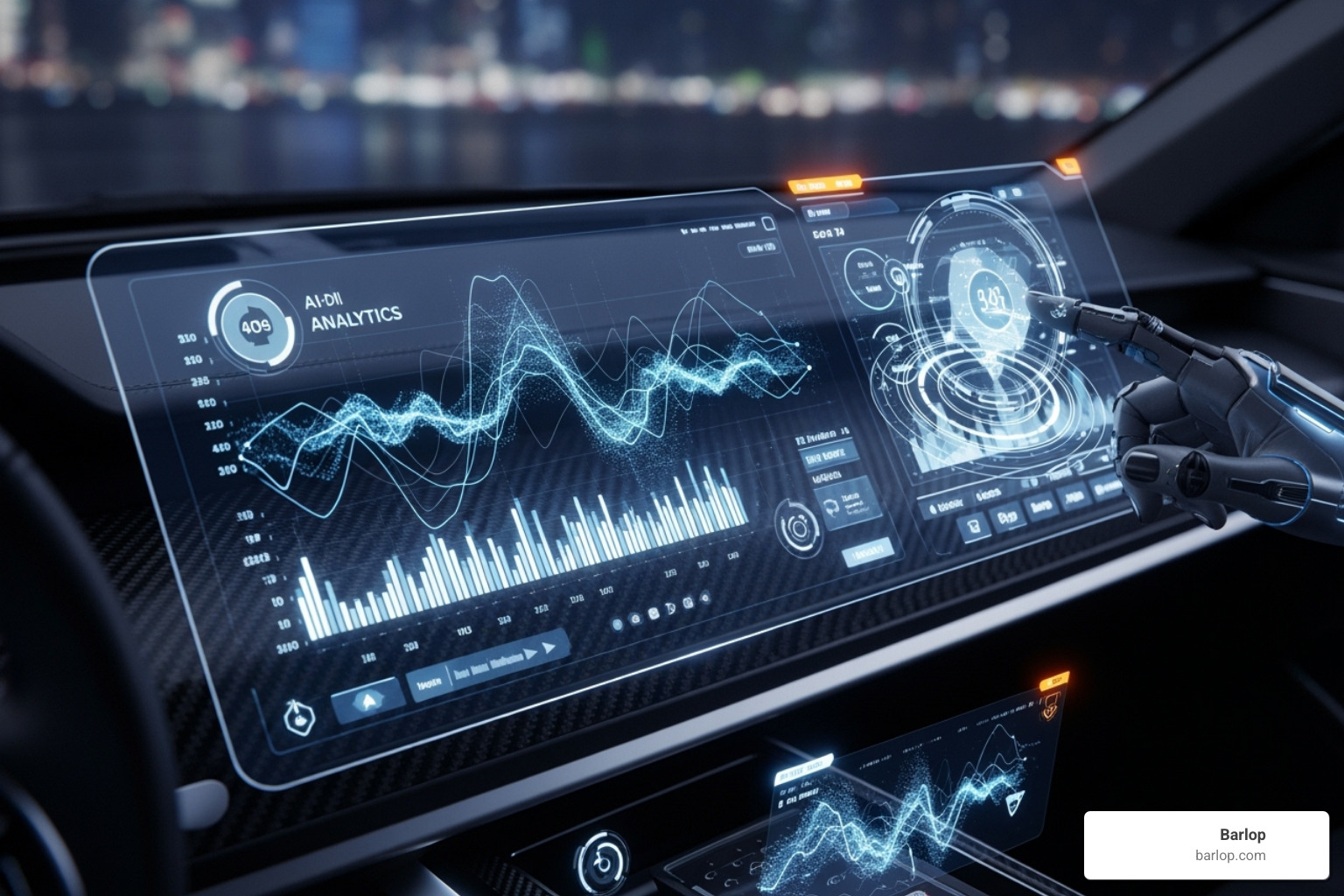 a futuristic dashboard showing AI-driven analytics - business process outsourcing Miami