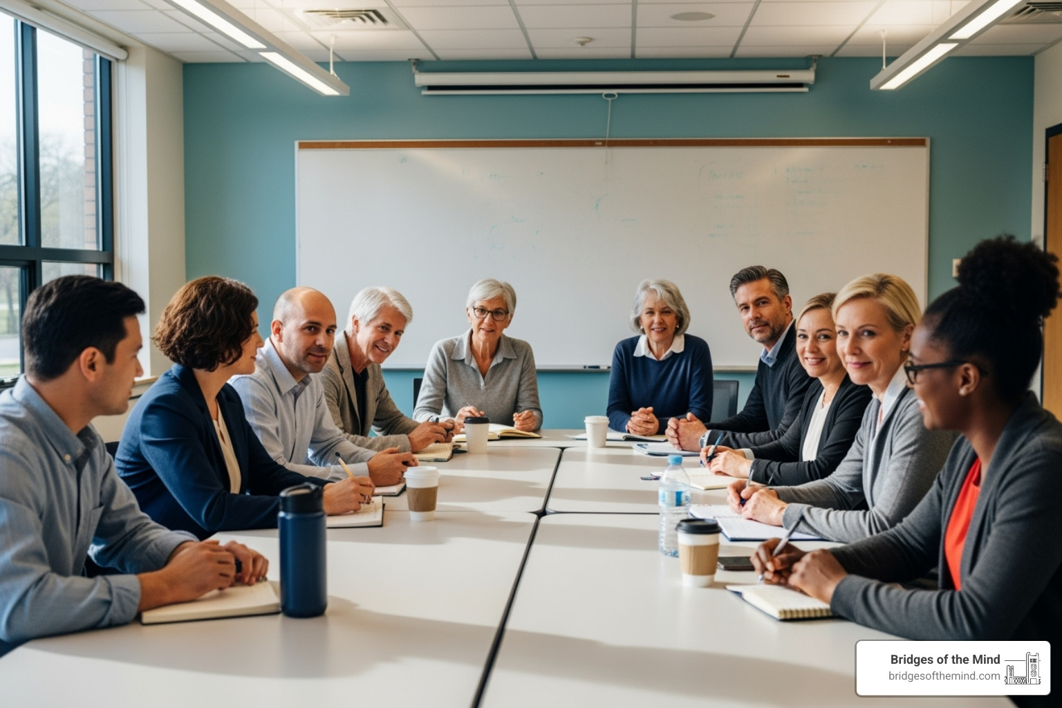 A collaborative and positive IEP meeting with parents and school staff, showing a diverse group of individuals engaging respectfully in discussion - iee in special education A collaborative and positive IEP meeting with parents and school staff, showing a diverse group of individuals engaging respectfully in discussion - iee in special education