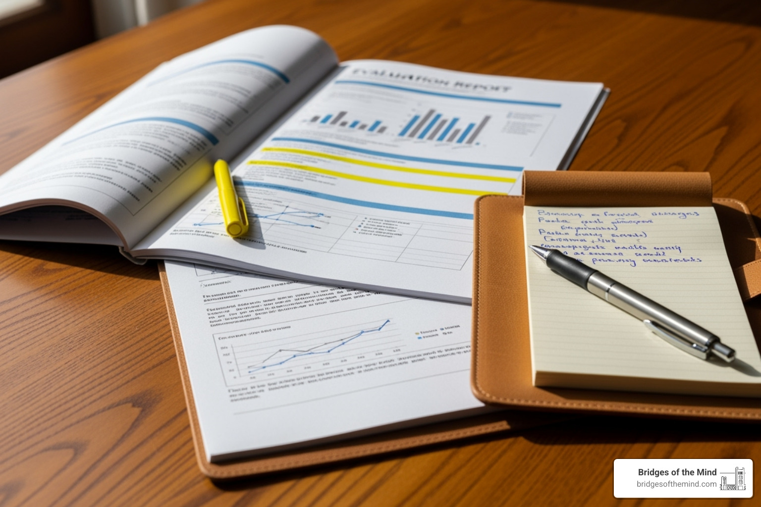 A detailed evaluation report open on a desk with notes and a pen, symbolizing thorough assessment and analysis - iee in special education A detailed evaluation report open on a desk with notes and a pen, symbolizing thorough assessment and analysis - iee in special education