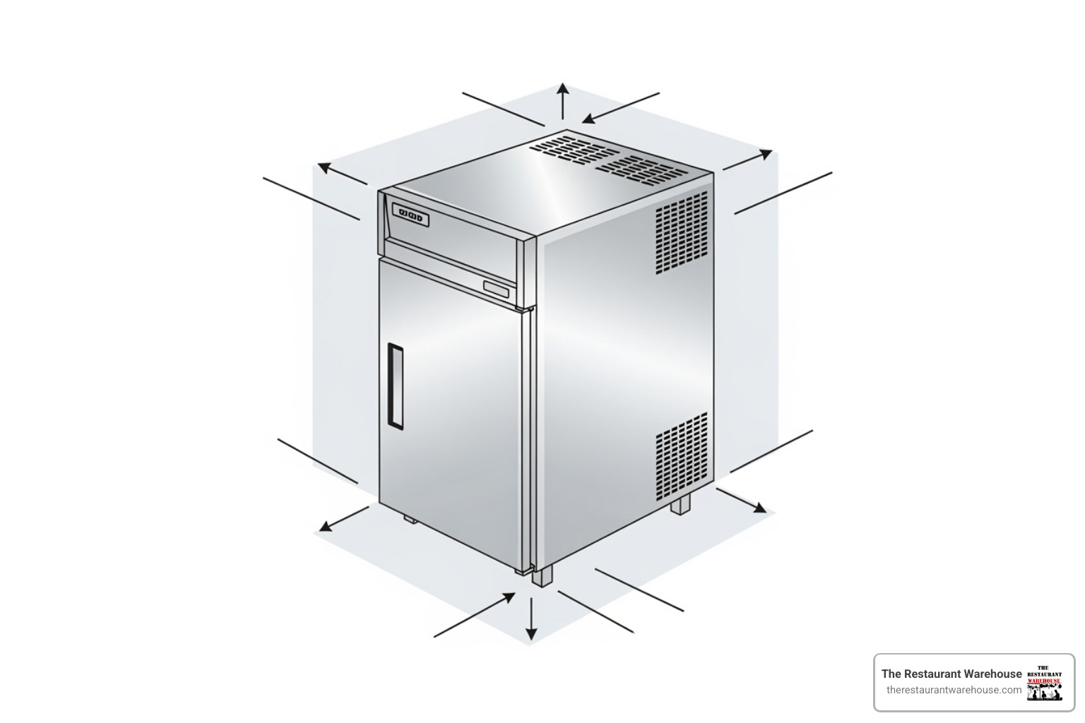 Diagram showing proper placement and clearance for a commercial refrigerator - atosa mbf8005 manual