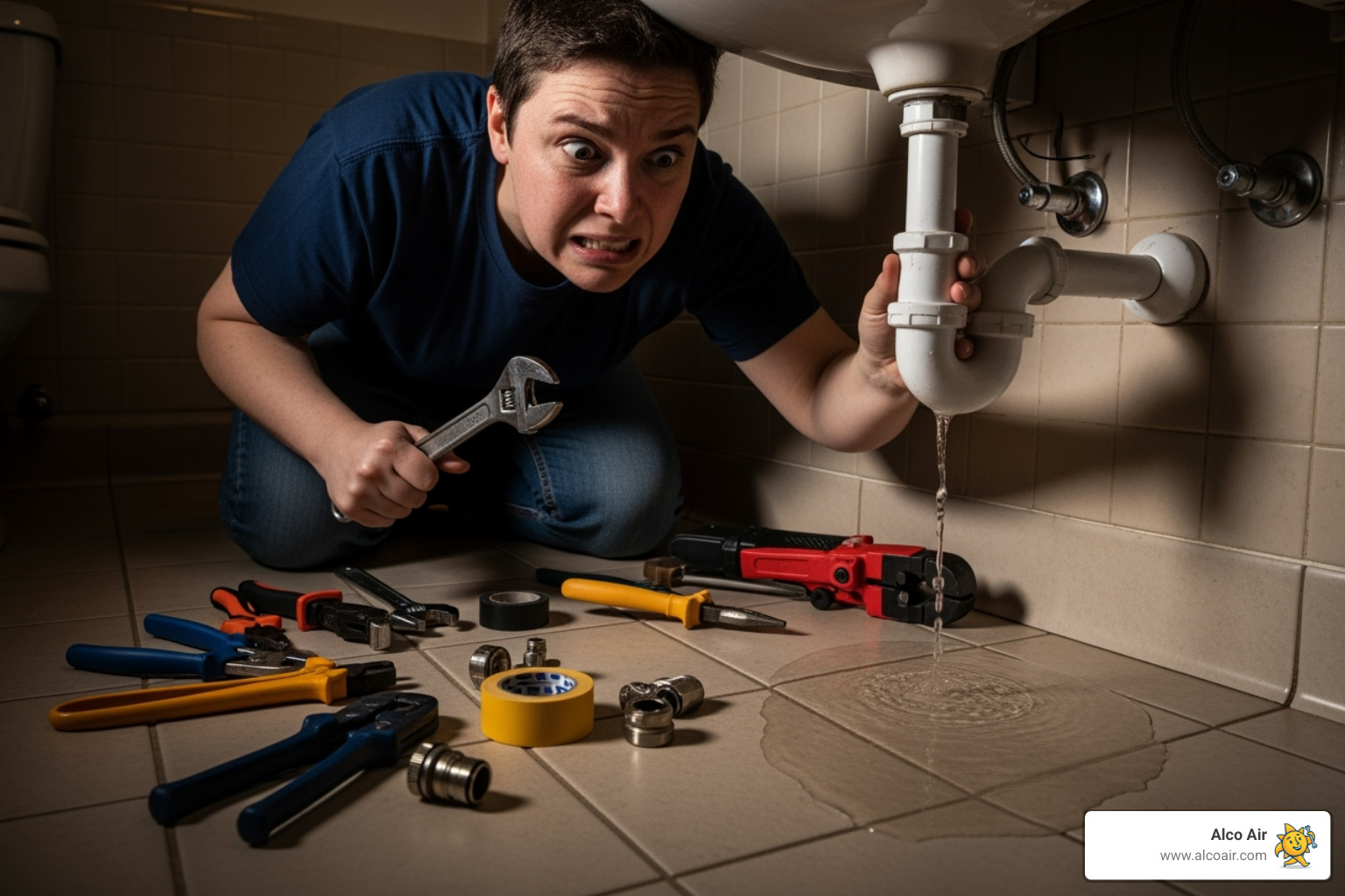 frustrated person with DIY plumbing tools - toilet repair Omaha frustrated person with DIY plumbing tools - toilet repair Omaha