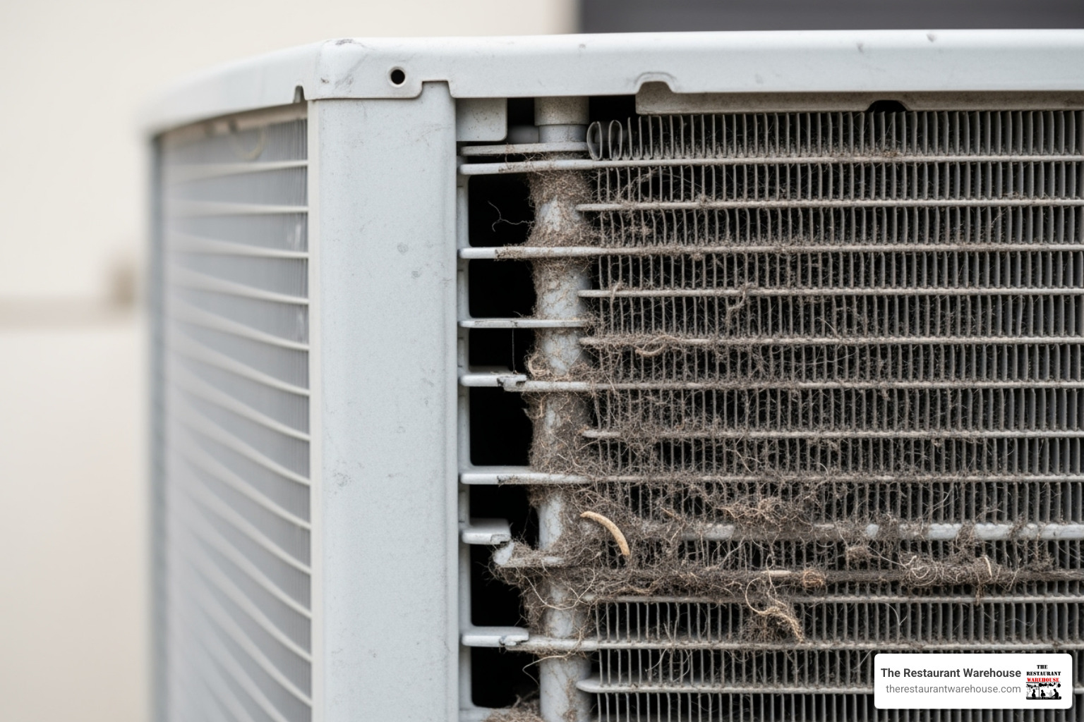 Image of a clean condenser coil next to a dirty, clogged one - atosa condenser fan motor