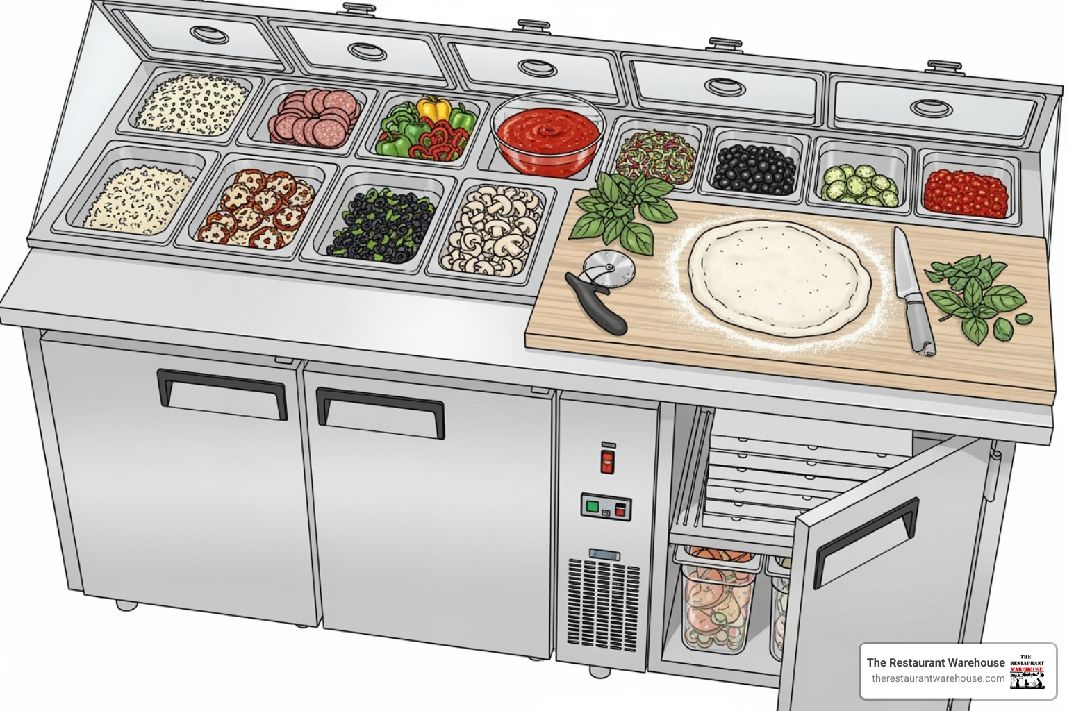 diagram of pizza prep table parts - what do you call pizza prep table