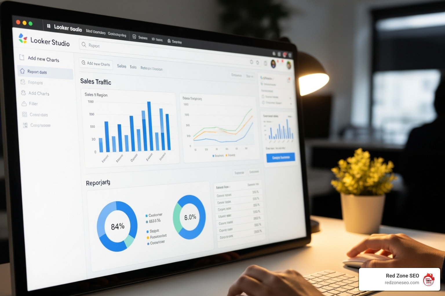 Looker Studio interface showing a report being built - SEO data visualization