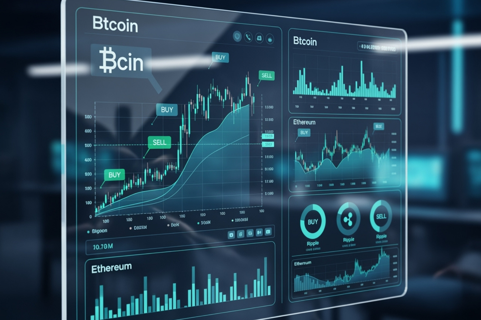 futuristic dashboard showing crypto analytics and AI signals - crypto30x.com ocean