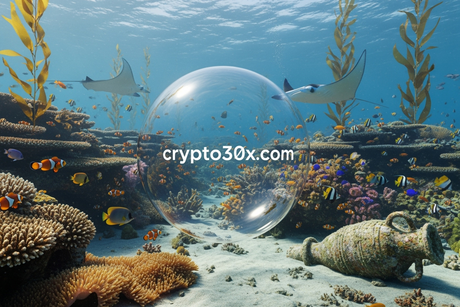 magnifying glass over a website's fine print, highlighting red flags - crypto30x.com ocean