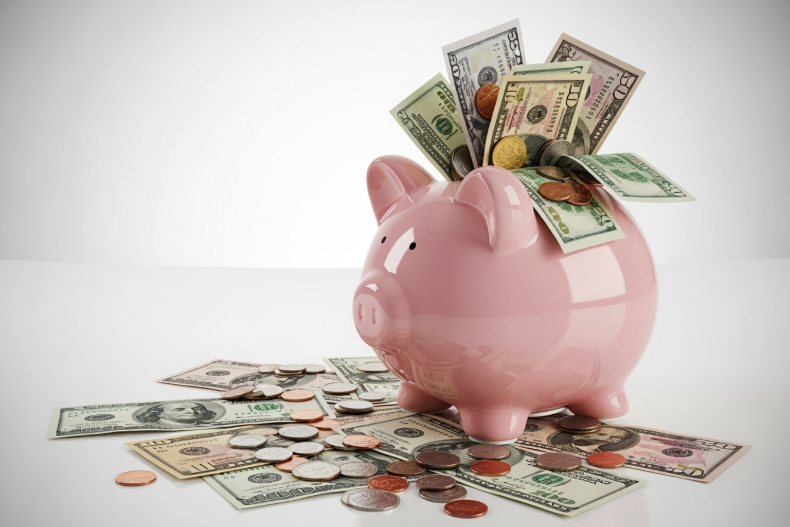 of a piggy bank overflowing with saved money - traceloans.com debt consolidation