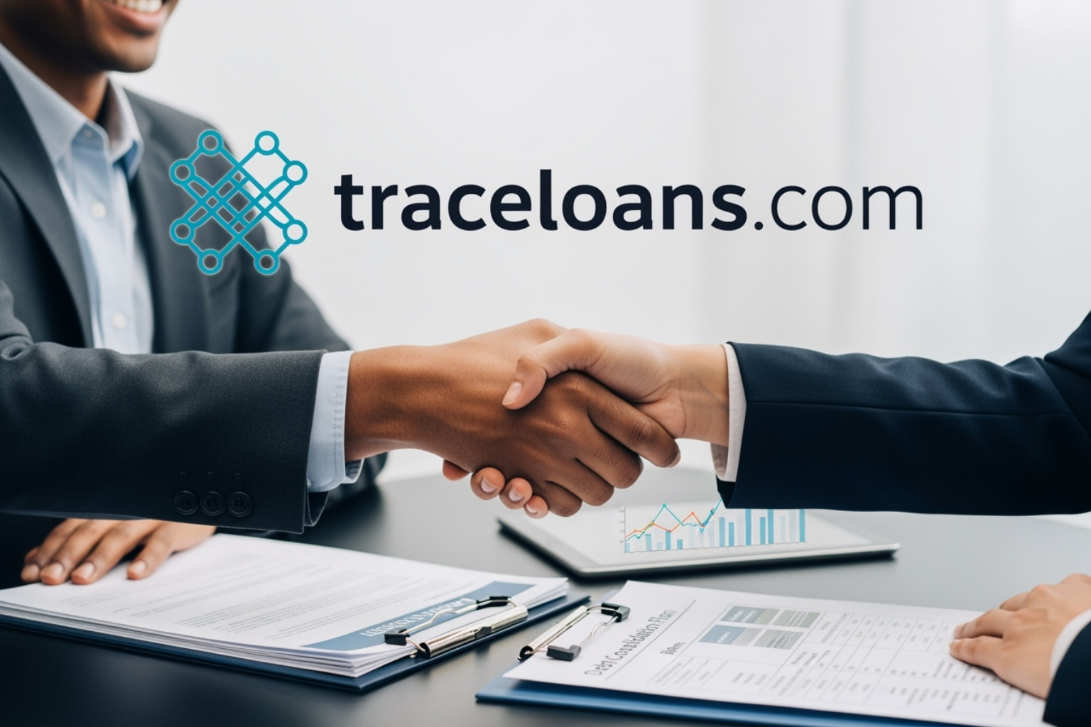 A laptop screen displaying the Traceloans.com website interface, showcasing a clean, user-friendly design with clear navigation and call-to-action buttons - traceloans.com debt consolidation