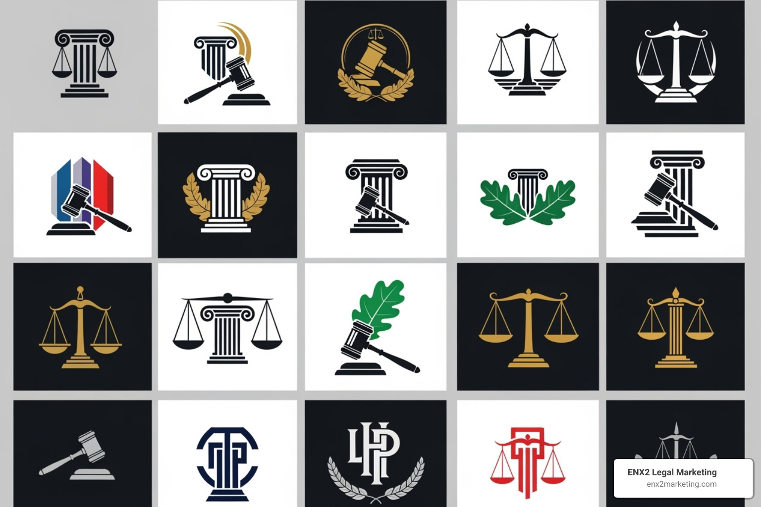 Grid of 3-4 excellent and diverse law firm logos - law office logo
