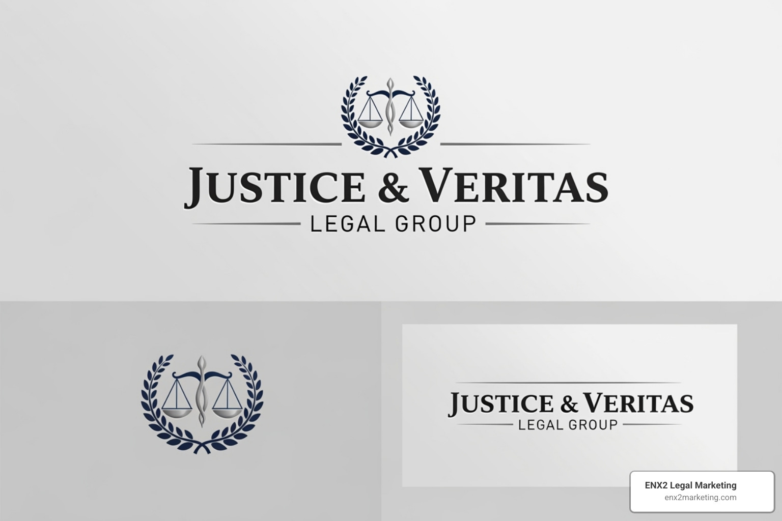 Showcasing logo variations (full logo, icon/glyph, wordmark) for a fictional law firm - law office logo