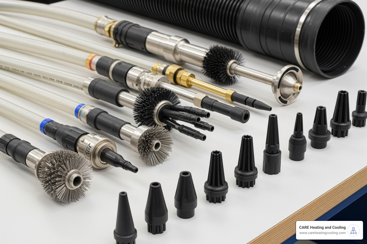 Image of specialized duct cleaning brushes and whips - commercial duct cleaning near me