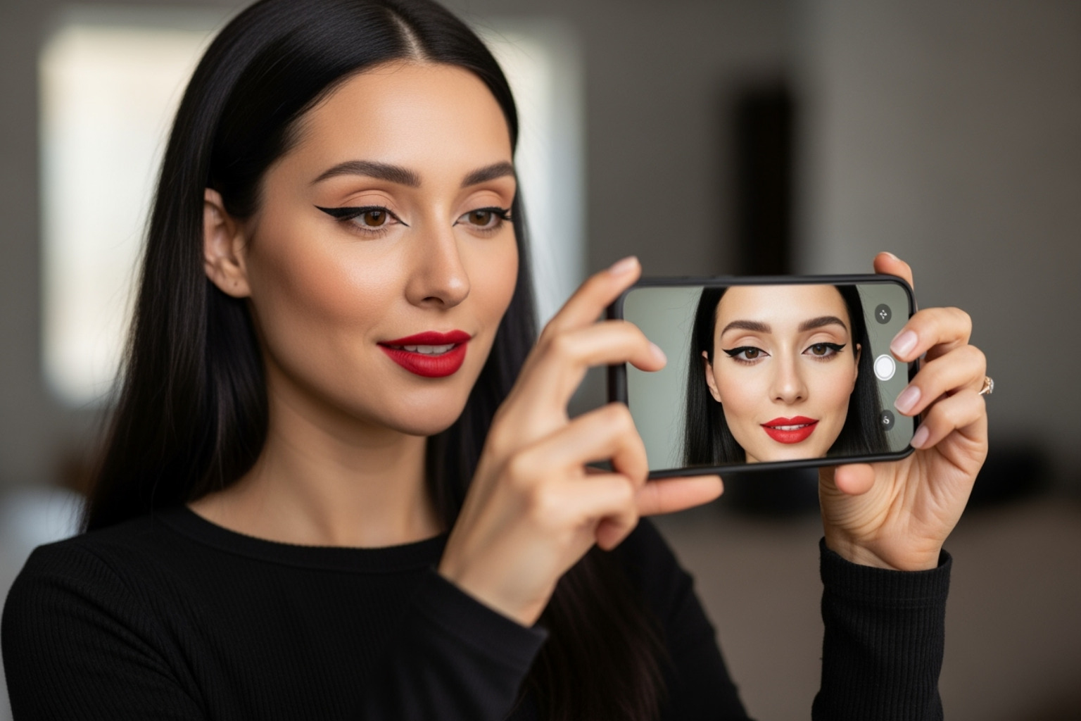 augmented reality makeup try-on app in use on a smartphone - innovation news dualmedia