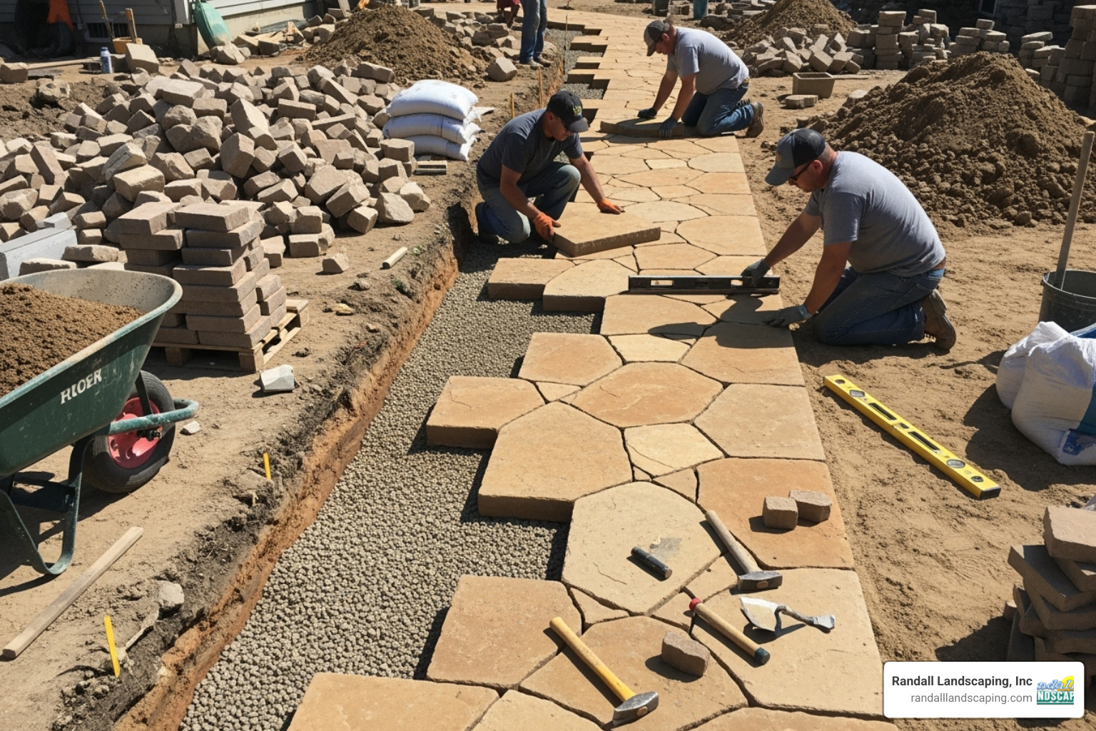 walkway mid-installation - stone walkway contractors