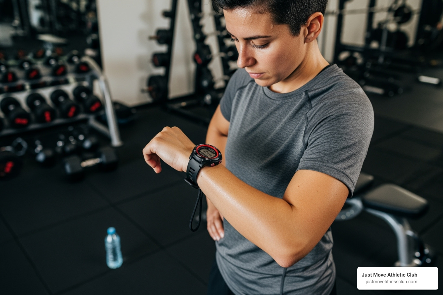 person checking a stopwatch between sets - gym program for fast muscle growth person checking a stopwatch between sets - gym program for fast muscle growth