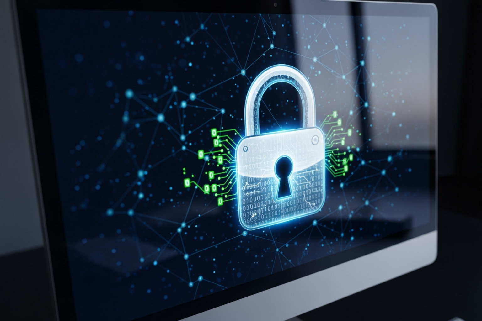 A digital lock icon on a computer screen, representing data security -  traceloans.com mortgage loans