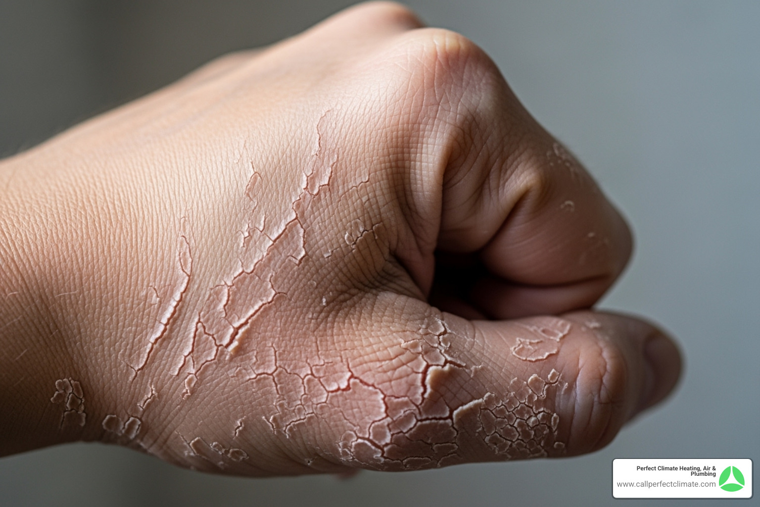 Person's dry, cracked hands - Indoor humidity control