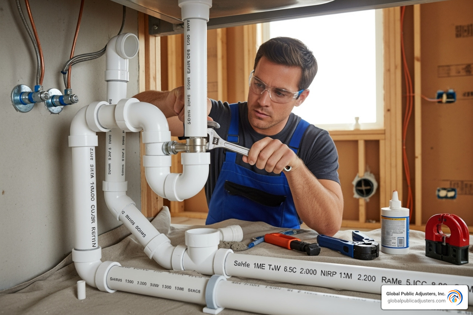 Image of new PVC pipes being installed - cast iron pipe claims