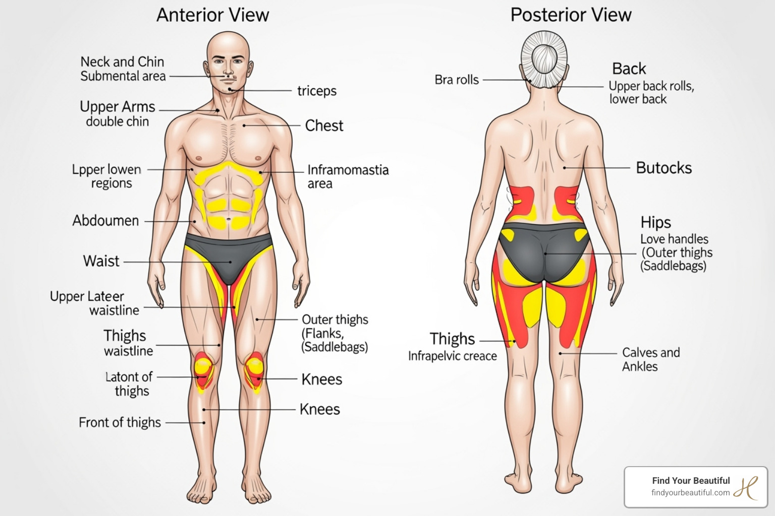 diagram of liposuction areas - best liposuction san antonio