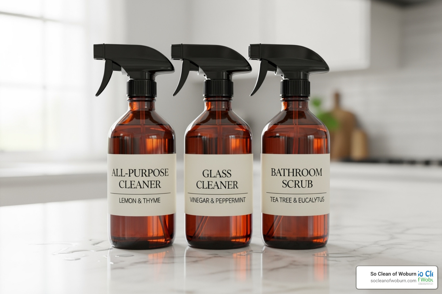 Labeled glass spray bottles for homemade cleaners - natural stainless steel cleaner