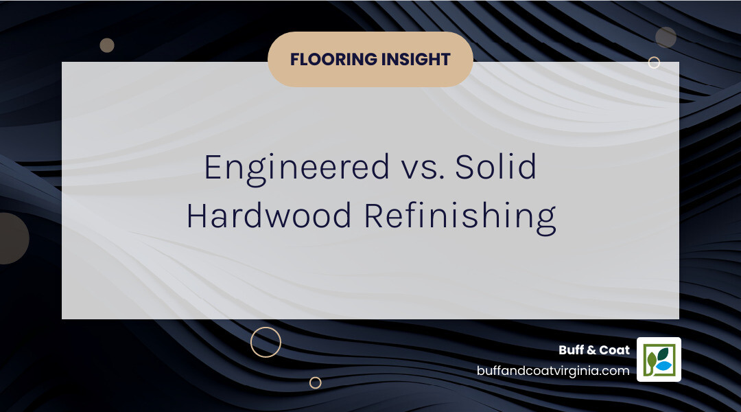 Detailed infographic showing cross-section comparison of engineered hardwood floor layers versus solid hardwood construction, highlighting veneer thickness measurements and refinishing potential - refinishing engineered wood floors infographic simple-info-landscape-card-dark Detailed infographic showing cross-section comparison of engineered hardwood floor layers versus solid hardwood construction, highlighting veneer thickness measurements and refinishing potential - refinishing engineered wood floors infographic simple-info-landscape-card-dark