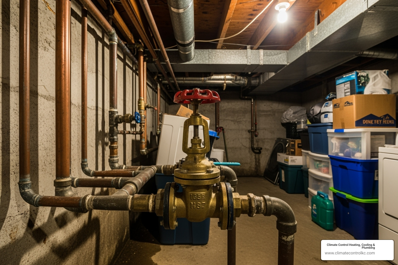 main water shutoff valve in basement - low water pressure