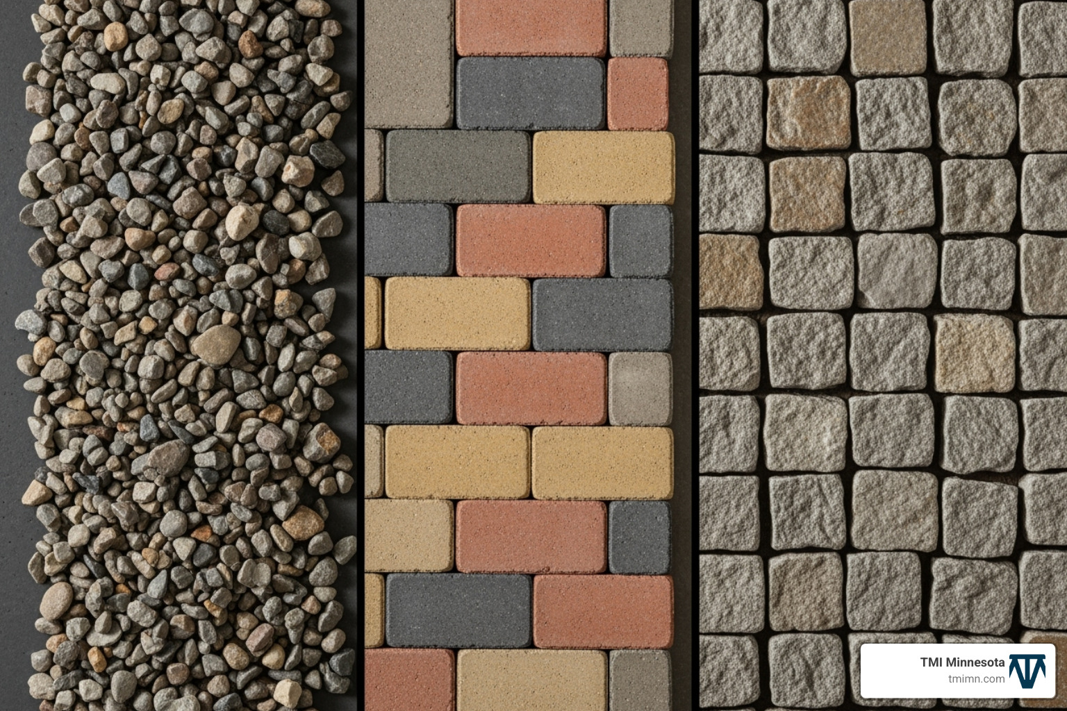 palette of different driveway stones like gravel, pavers, and cobblestone - driveway stone ideas