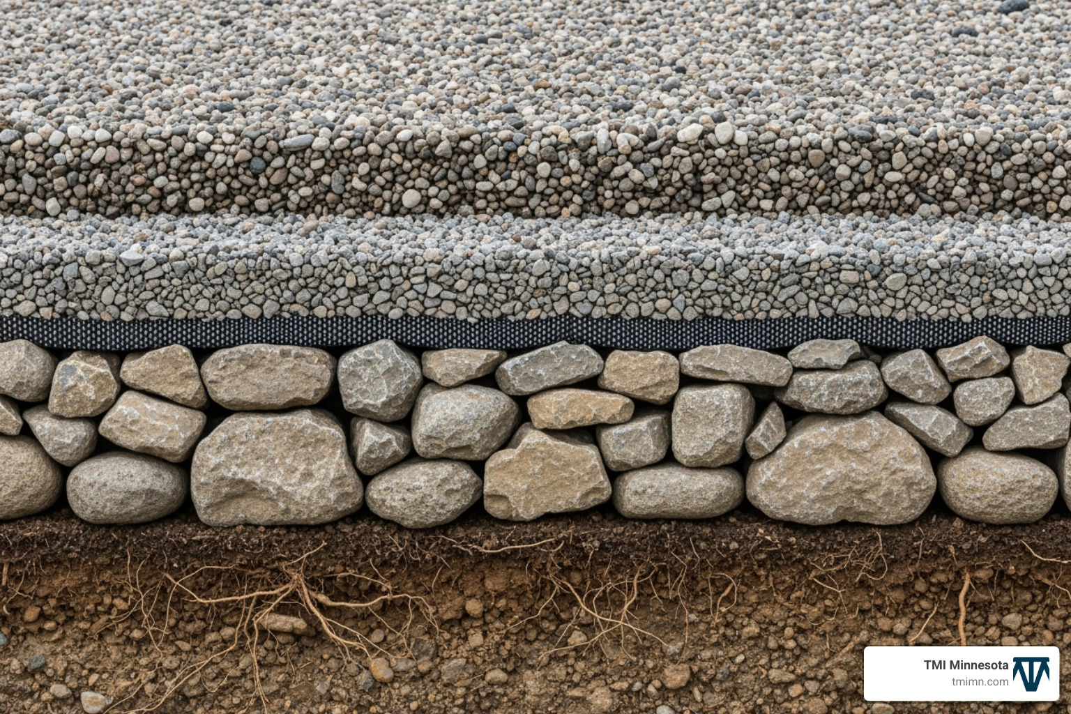 cross-section showing the layers of a properly installed gravel driveway - driveway stone ideas