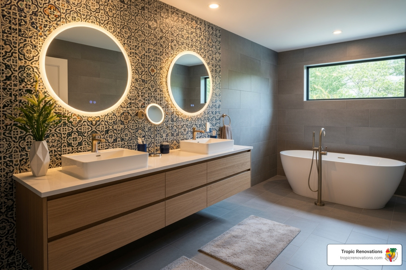 Stylish bathroom featuring unique tile work - What is bathroom remodel?