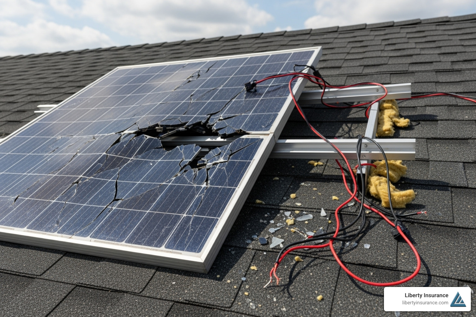 An image illustrating a potential job site hazard, like a dropped solar panel or exposed electrical wiring on a rooftop - solar contractor insurance new jersey