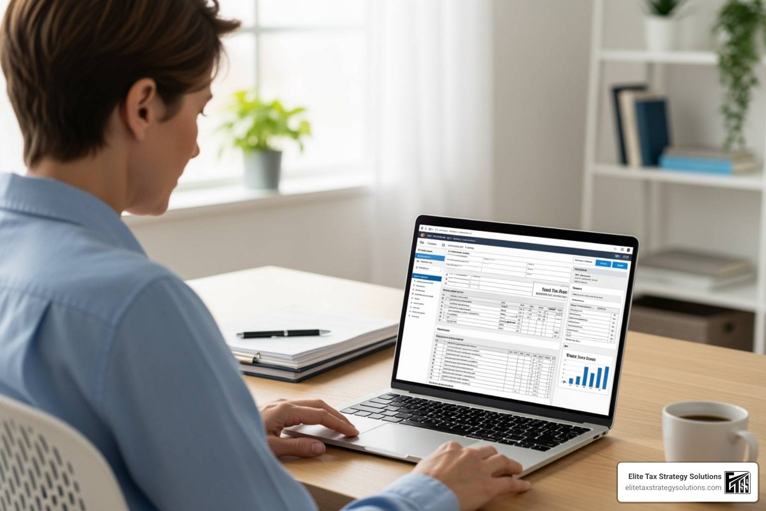person using tax software on a laptop - sales and use tax compliance person using tax software on a laptop - sales and use tax compliance