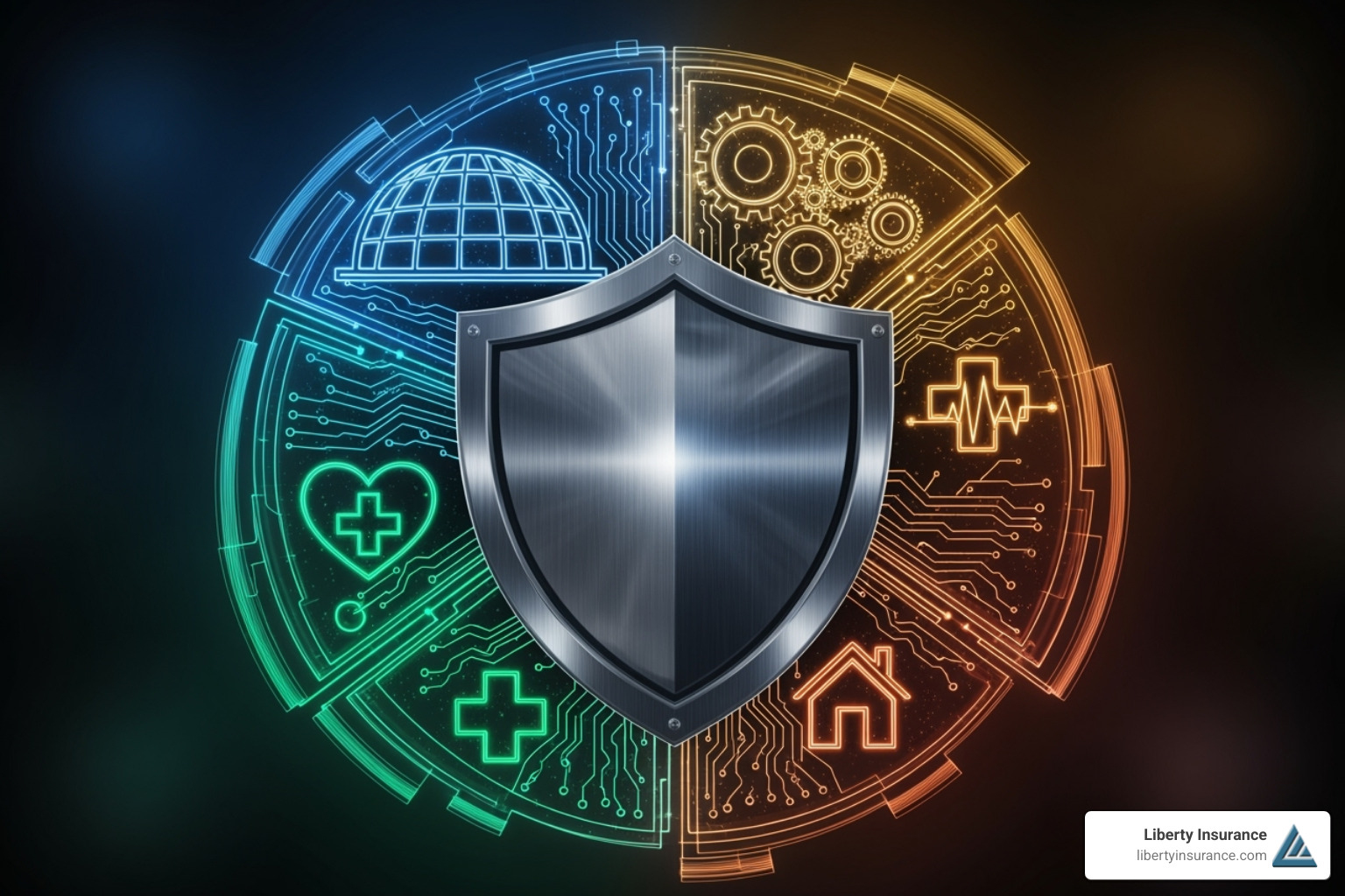 An image of a shield icon overlaying different insurance policy names, such as General Liability, Workers' Compensation, and Commercial Auto - solar contractor insurance new jersey