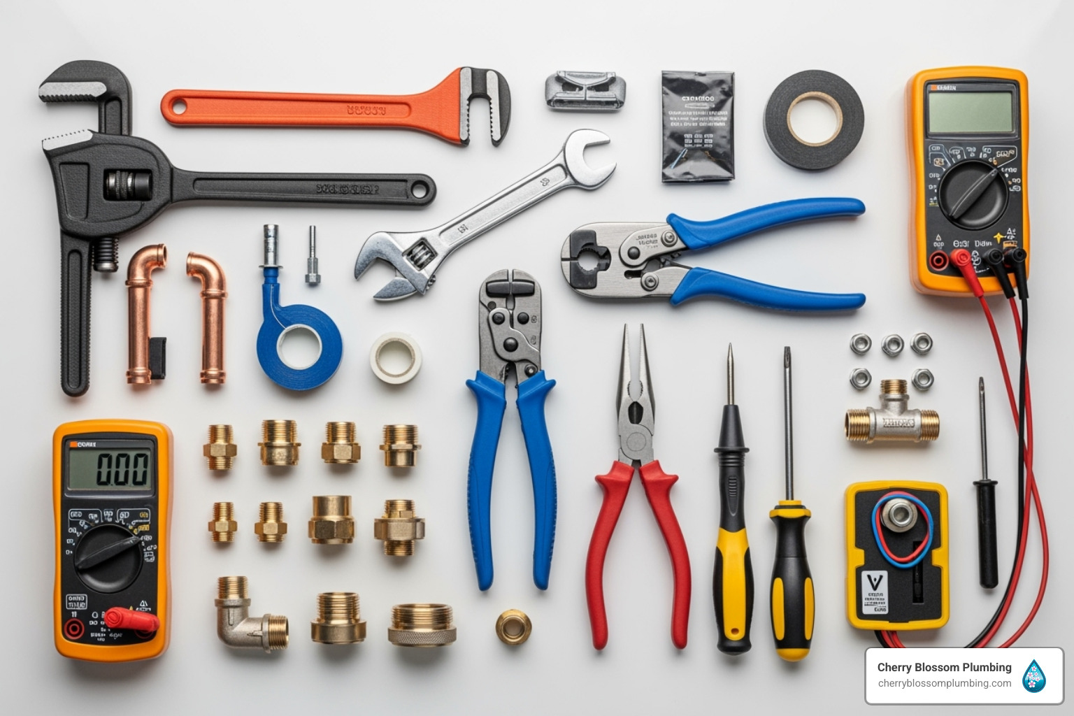 Tools required for a tankless water heater installation laid out neatly - tankless water heater installation