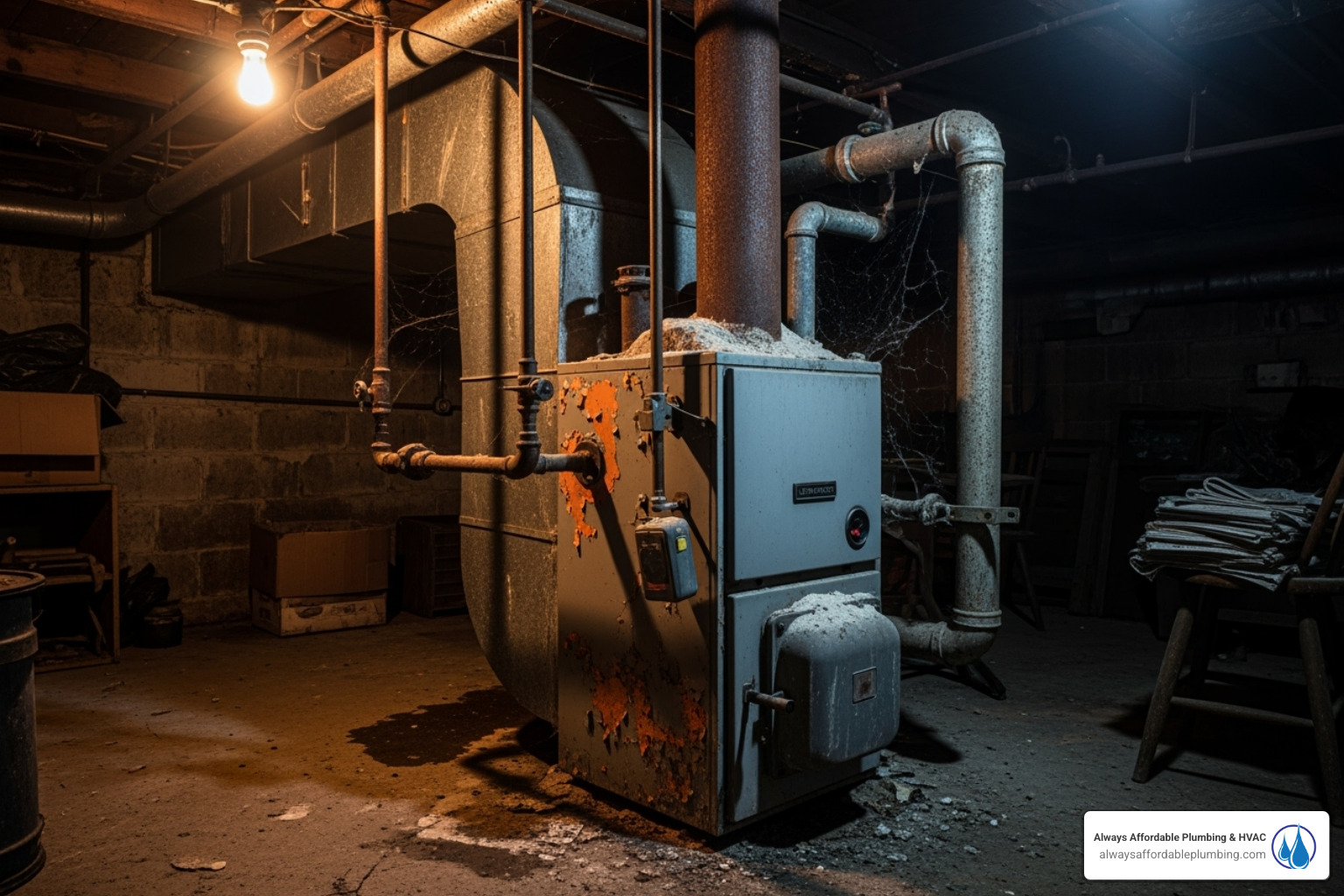 an old, inefficient furnace in a basement - heater installation folsom