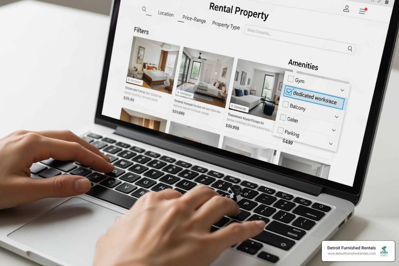 Image of a user filtering for "dedicated workspace" on a rental site - apartments with dedicated workspace