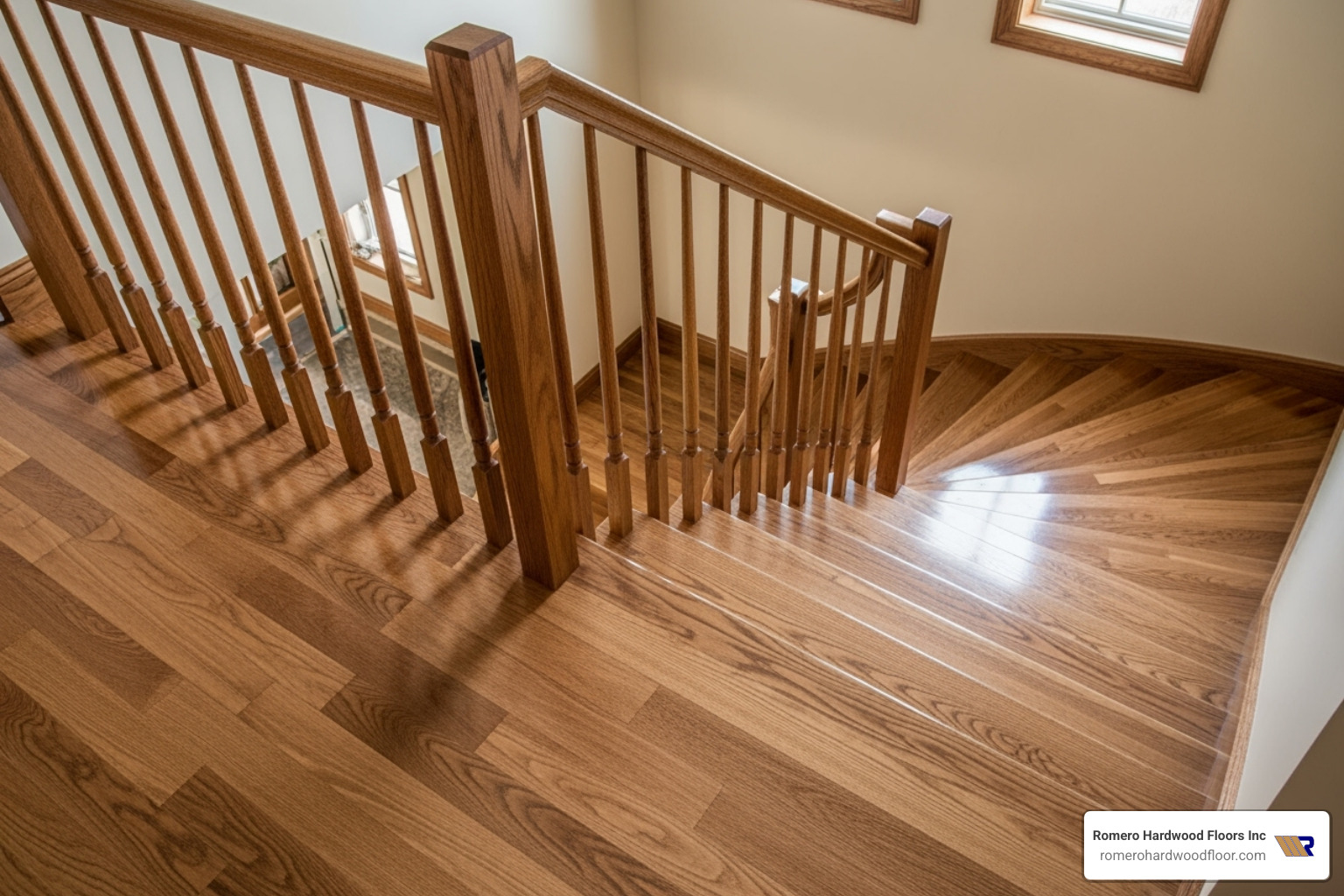 A beautifully finished hardwood staircase, with smooth transitions and a seamless connection to the upper landing. - how do you install hardwood flooring on stairs