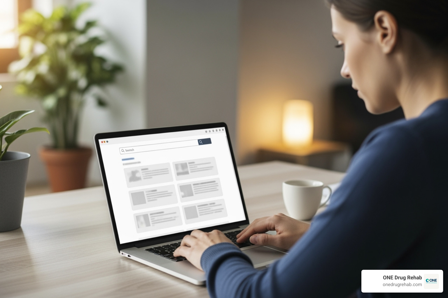 Image of a person using a laptop to search for rehab options - holistic treatment centers near me
