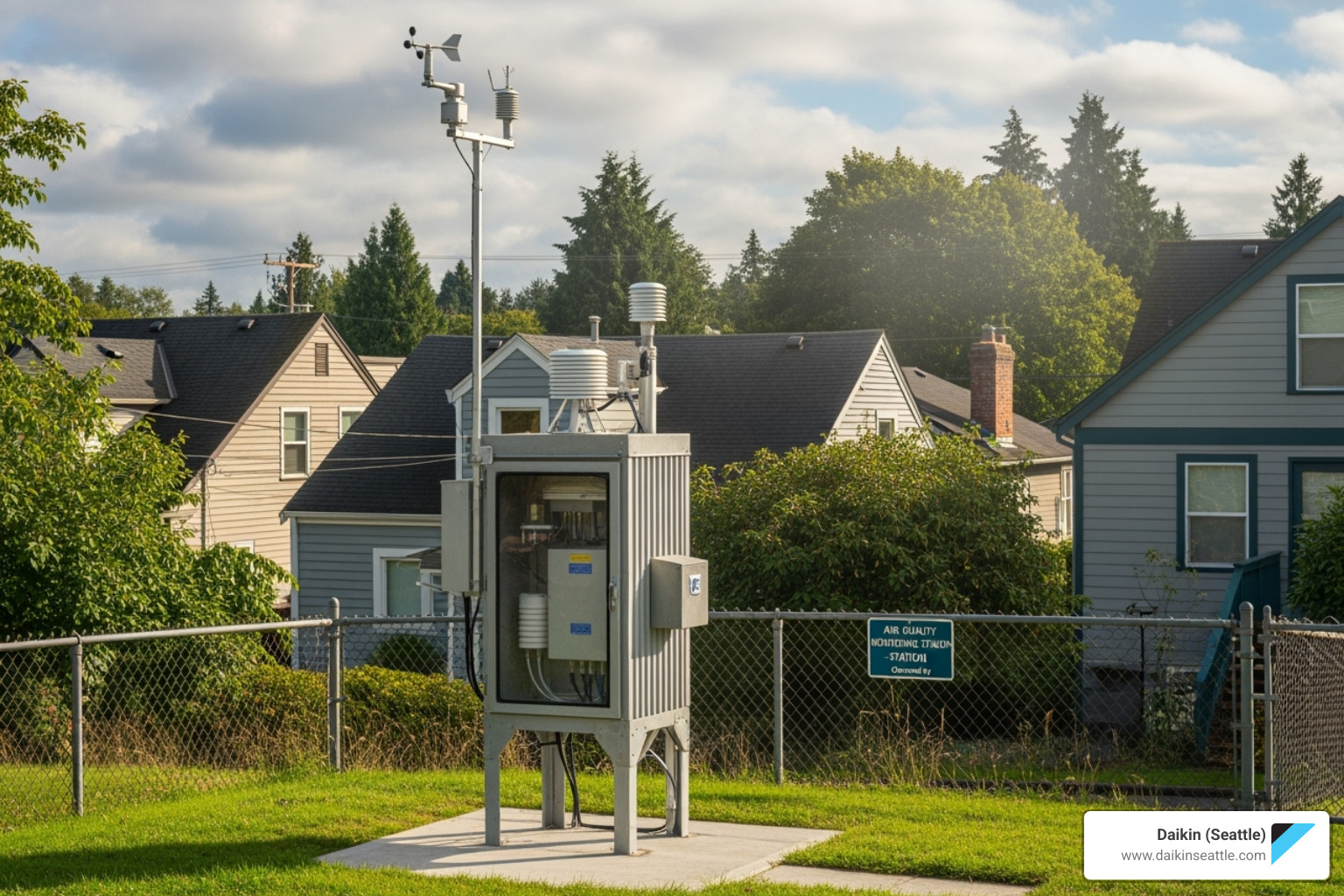 Official government air quality monitoring station in a Seattle neighborhood - Seattle air quality monitoring
