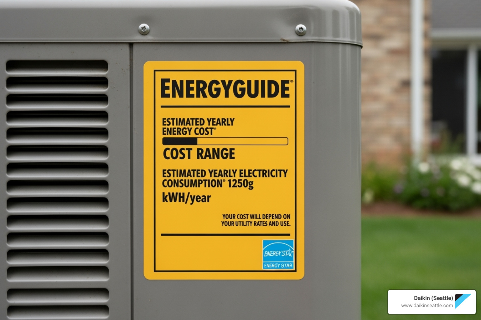 yellow EnergyGuide label on an HVAC unit - Heat pump efficiency rating