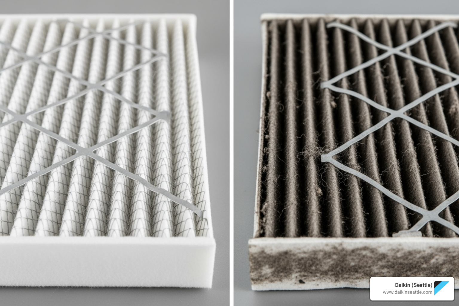 clean HVAC air filter being compared to a dirty one - Efficient home cooling