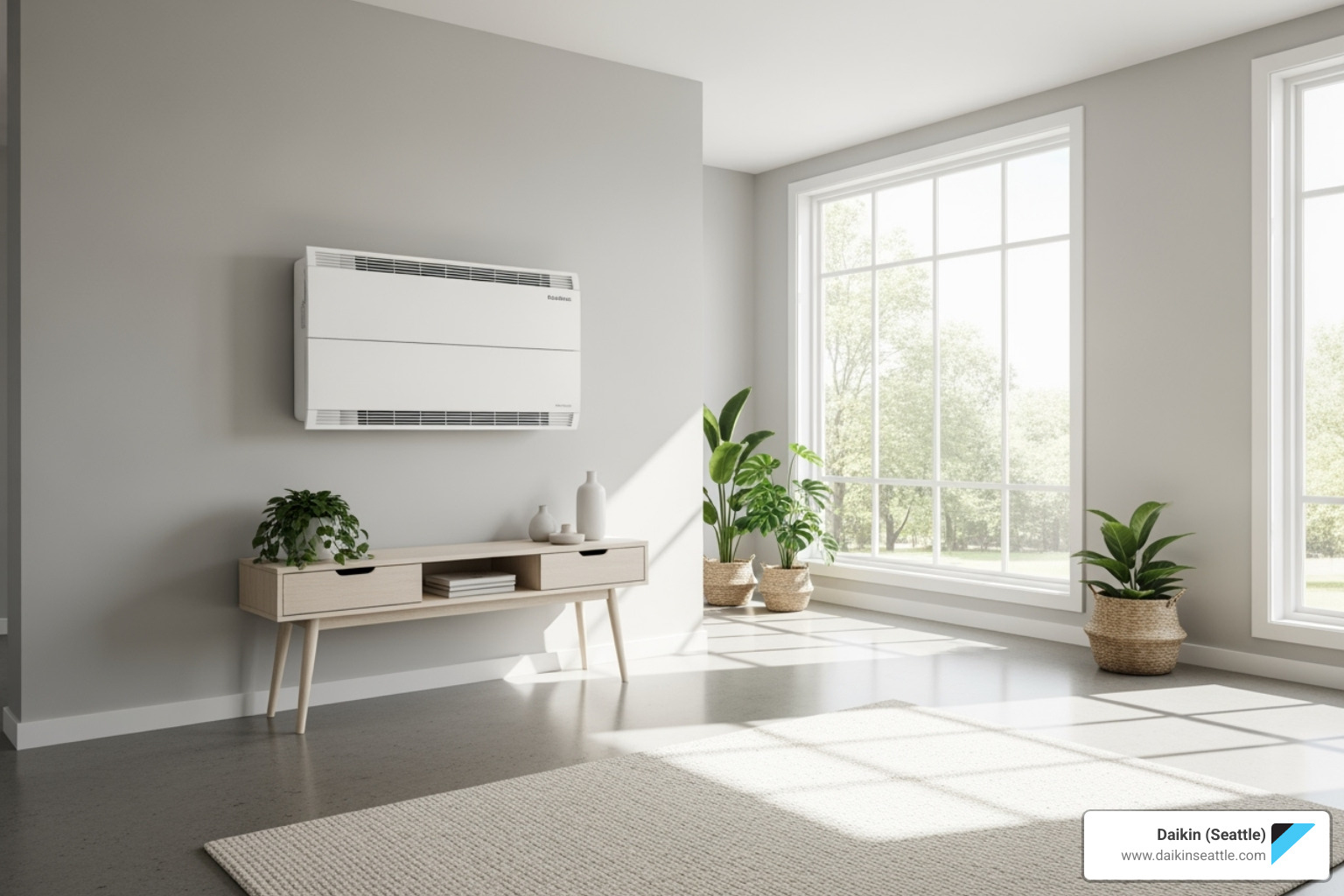 sleek, wall-mounted ductless mini-split unit in a stylish room - hvac seattle washington