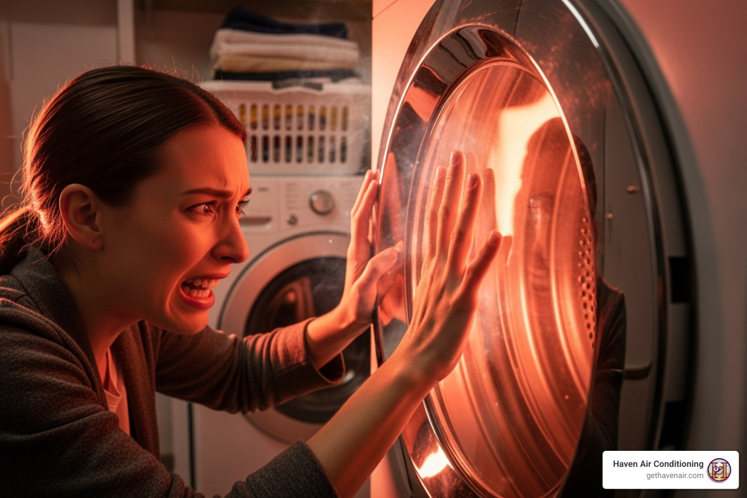 Person touching an overly hot dryer - dryer vent cleaning near me