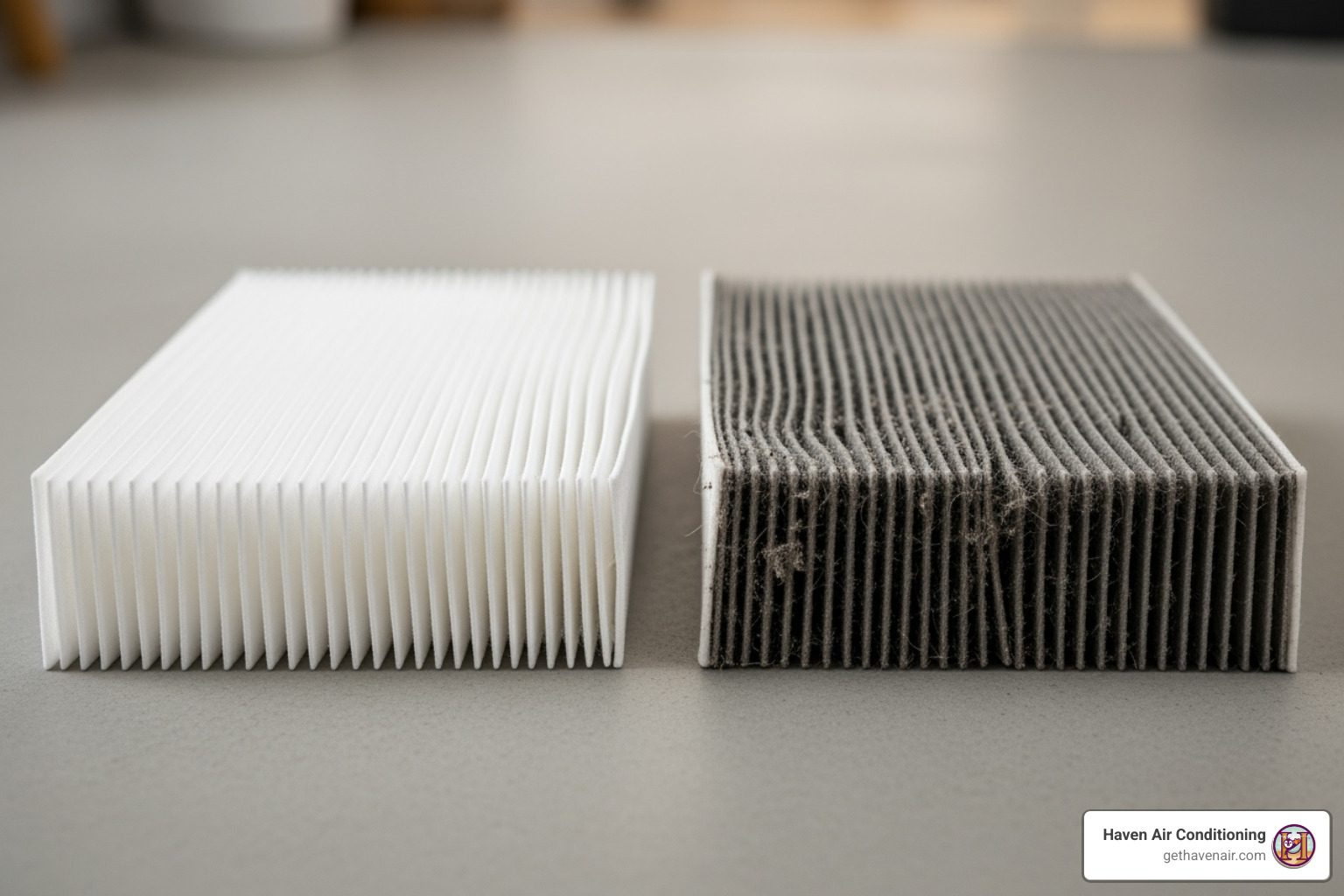 of a clean air filter next to a dirty one for comparison - heater blowing cold air of a clean air filter next to a dirty one for comparison - heater blowing cold air