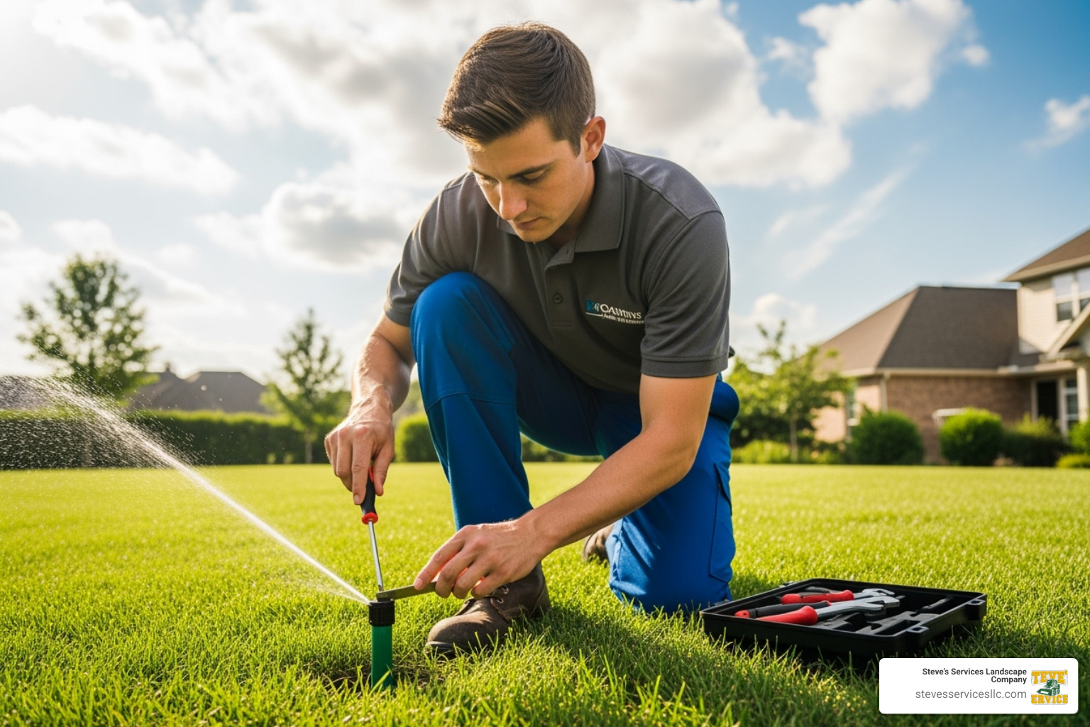 technician performing seasonal maintenance on a sprinkler system - installing irrigation system technician performing seasonal maintenance on a sprinkler system - installing irrigation system