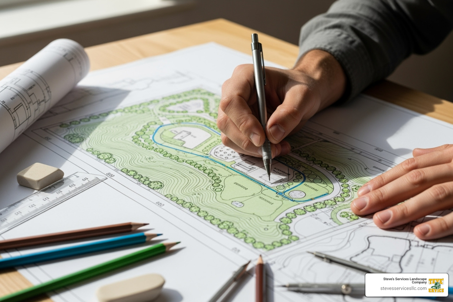 landscape designer sketching an irrigation plan on a property map - installing irrigation system landscape designer sketching an irrigation plan on a property map - installing irrigation system