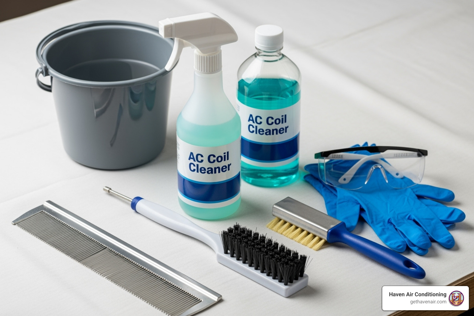 Tools and materials needed for AC coil cleaning laid out neatly - ac coil cleaning Tools and materials needed for AC coil cleaning laid out neatly - ac coil cleaning