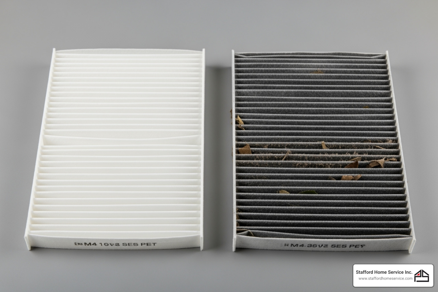 clean cabin air filter next to a dirty one - air filter replacement