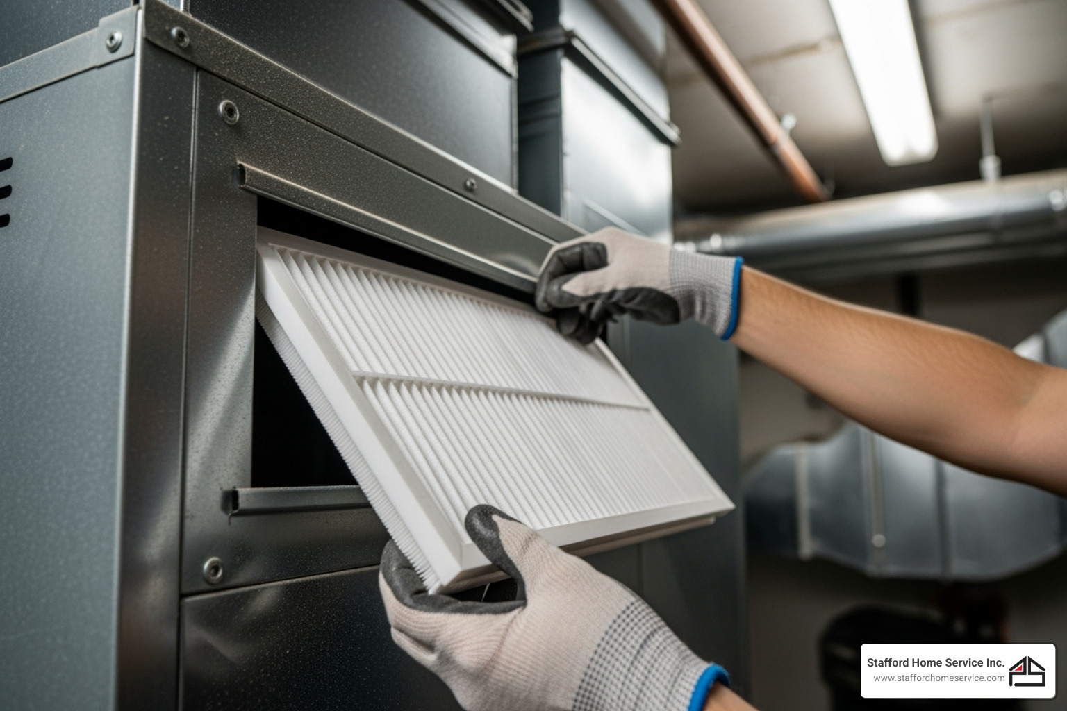 person sliding a new, clean filter into an hvac unit - air filter replacement