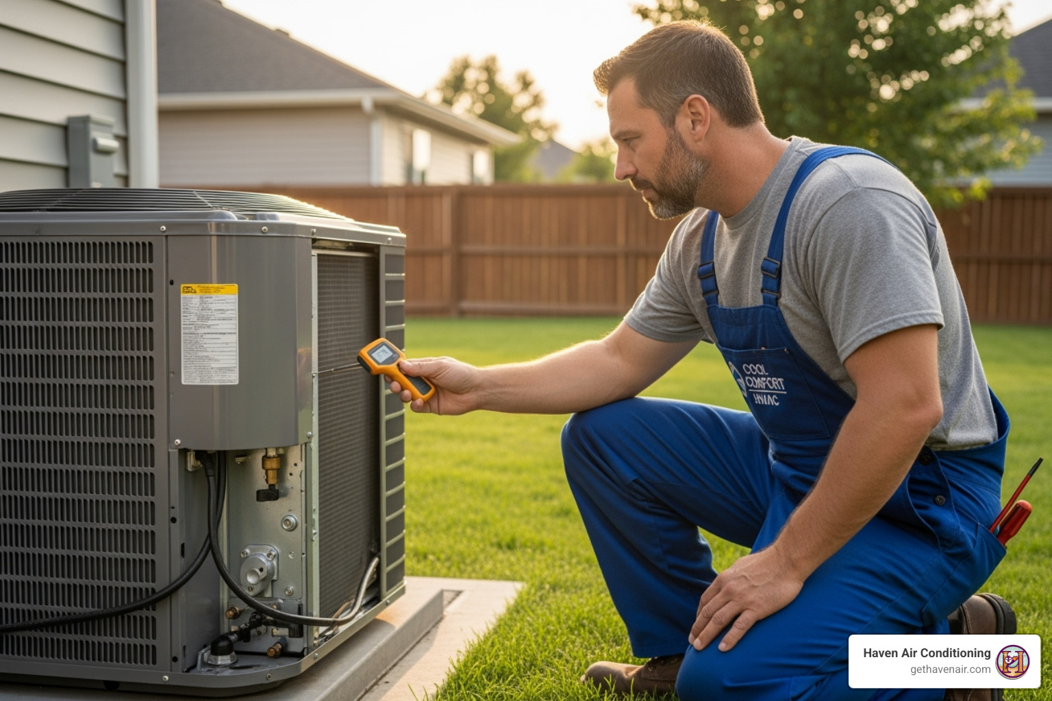 Technician inspecting an AC unit - air conditioner repair irvine