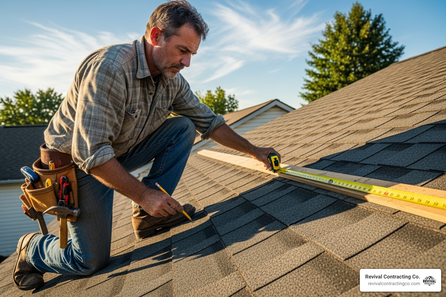 a roofer measuring a roof - ROOFING ESTIMATE YOUNGSTOWN OHIO