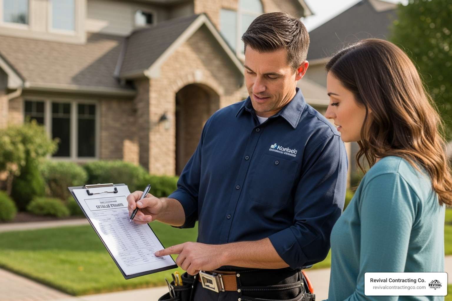 a contractor discussing an estimate with a homeowner - ROOFING ESTIMATE YOUNGSTOWN OHIO